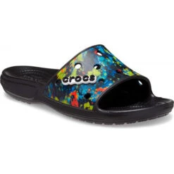 Crocs Classic Tiedye Graphic Slide -Simplyfeet Store 206520 988 multi black angle 1 5