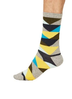 Thought GOTS Bold Geo Triangle Socks Mid Grey Marle (1 Pair) UK 7-11