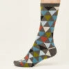 Thought GOTS Geometric Socks Dark Grey Marle (1 Pair) UK 7-11