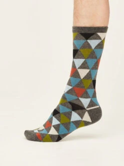 Thought GOTS Geometric Socks Dark Grey Marle (1 Pair) UK 7-11