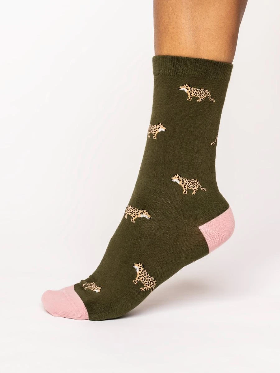 Thought GOTS Wild Animal Socks Olive Green (1 Pair) UK 4 - 7 3 Thought GOTS Wild Animal Socks Olive Green (1 Pair) UK 4 - 7